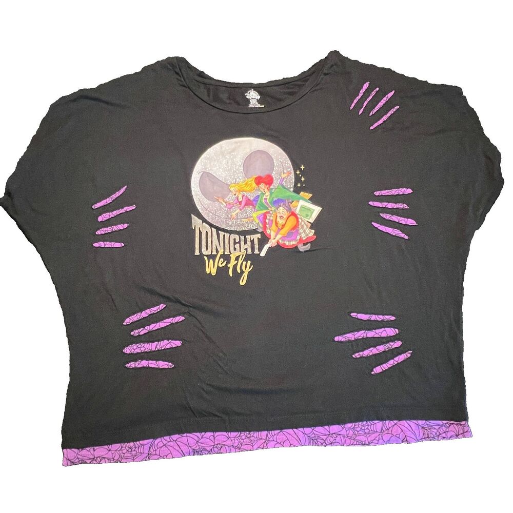 Womens Disney Parks Hocus Pocus Tonight We Fly Slashed Tee 3XL Black